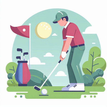 Golfer on a golf course. Vector illustration in flat styleのイラスト素材