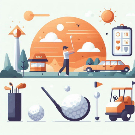 Golf club and golf ball. Flat style vector illustration. Sports and recreation concept.のイラスト素材