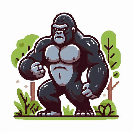 Gorilla in the jungle. Vector illustration on white background.のイラスト素材