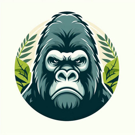 Gorilla head with leaves. Vector illustration for your design.のイラスト素材