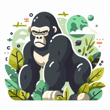 Gorilla in the jungle. Vector illustration in flat style.のイラスト素材