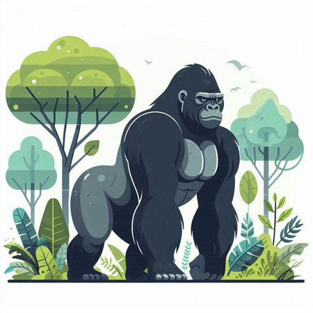 Vector illustration of a gorilla in the jungle. Wild animal in the jungle.のイラスト素材