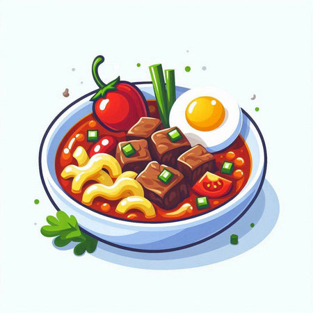 Korean food beef stew with egg in bowl. Vector illustration.のイラスト素材
