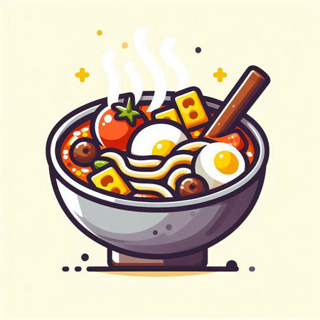 Bowl of chinese noodle soup with chopsticks. Vector illustration.のイラスト素材