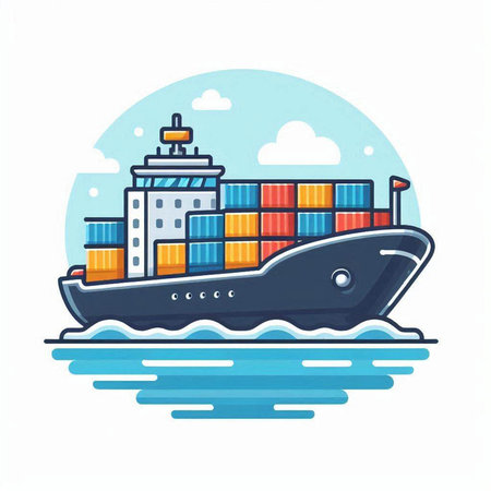 Cargo ship in flat style on white background. Vector illustration.のイラスト素材