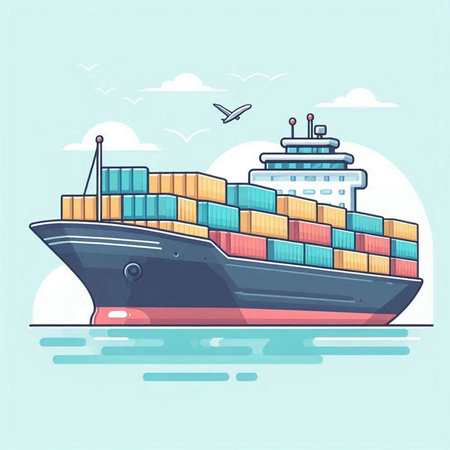 Cargo ship with containers. Freight transportation concept. Vector illustrationのイラスト素材