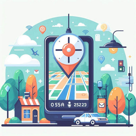 Smart city navigation. Vector illustration in flat design style. Mobile navigation.のイラスト素材