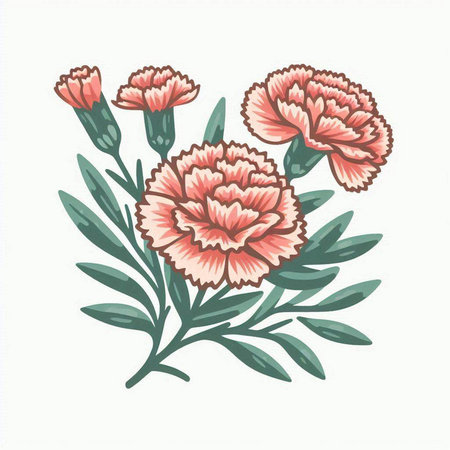 Carnation flower isolated on white background. Hand drawn vector illustration.のイラスト素材