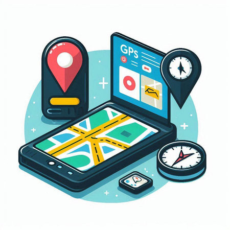Navigation and GPS navigation on a mobile phone. Flat design vector illustration.のイラスト素材