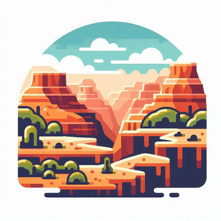Desert landscape in flat style. Landscape with mountains and trees. Vector illustration.のイラスト素材