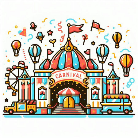 Amusement park. Colorful vector illustration in cartoon style.のイラスト素材