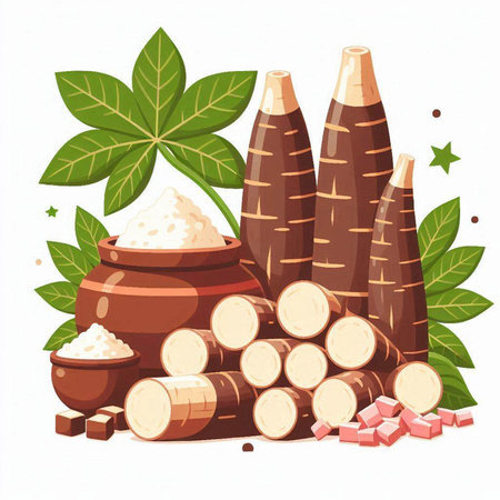 Illustration of taro root and powder. Vector illustration of taro root.のイラスト素材