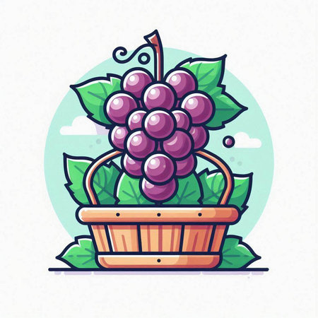 Grapes in a basket. Vector illustration in cartoon style.のイラスト素材