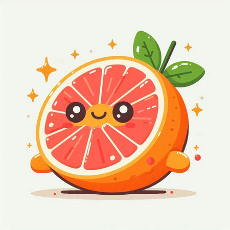 Cute cartoon grapefruit character. Vector illustration of citrus fruit.のイラスト素材