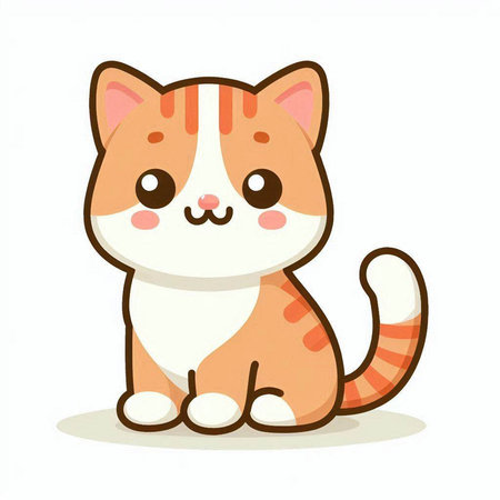 Cute cartoon cat on white background. Vector illustration in flat style.のイラスト素材