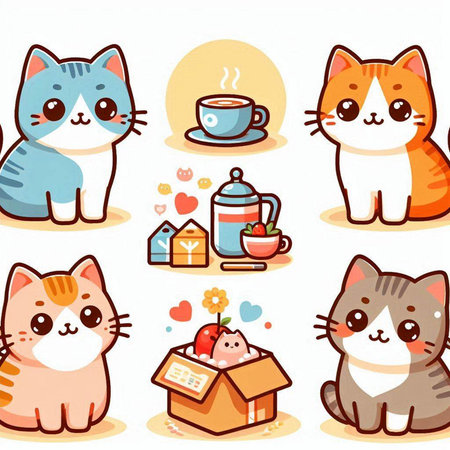 Cute cats with different emotions. Vector illustration in cartoon style.のイラスト素材