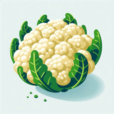 Cauliflower vector illustration. Cauliflower with green leaves.のイラスト素材