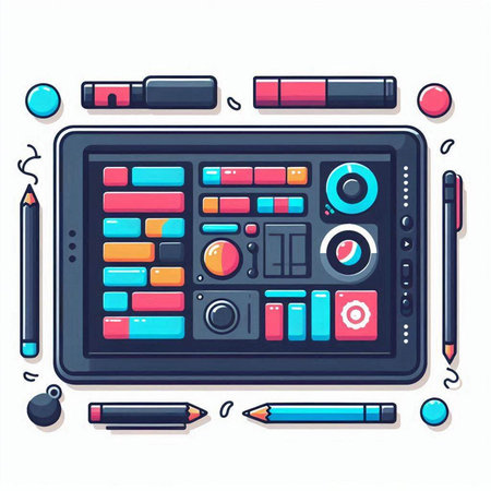 Colorful vector illustration of a set of tools for graphic design.のイラスト素材