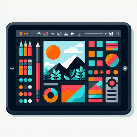 Graphic tablet with a set of design elements. Vector illustration.のイラスト素材