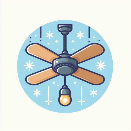 Ceiling fan with snowflakes. Vector illustration in cartoon style.のイラスト素材