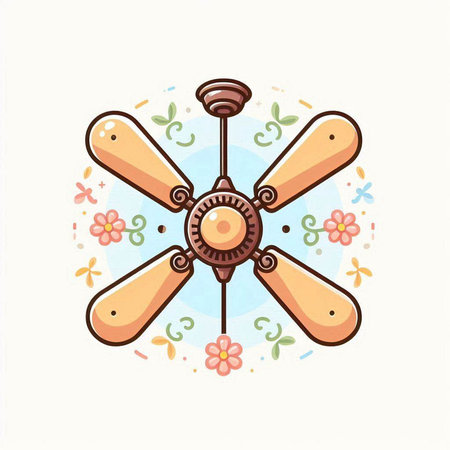 Ceiling fan with floral elements on white background. Vector illustration.のイラスト素材