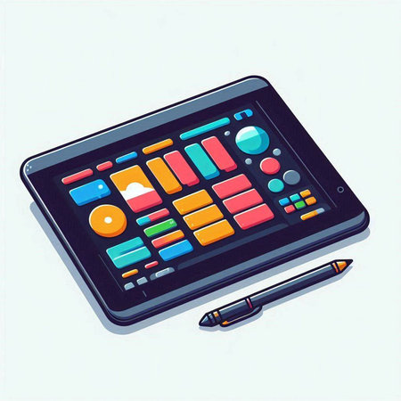 Tablet computer and pen on a white background. Vector illustration.のイラスト素材