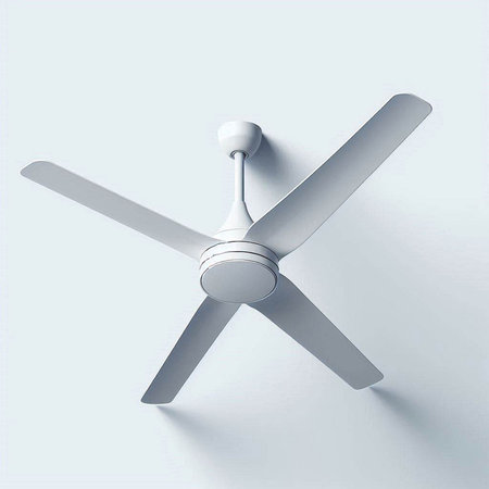 Ceiling fan on the wall. 3d illustration. White background.のイラスト素材