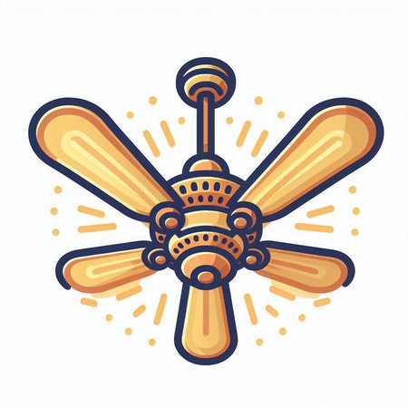 Ceiling fan with rays of light. Retro vector illustration.のイラスト素材