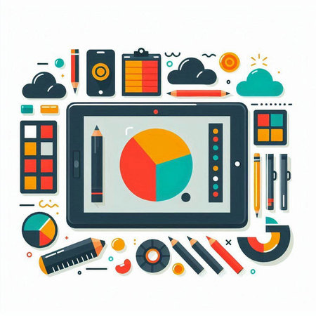 Flat design modern vector illustration concept of graphic design tools and devices for graphic designers.のイラスト素材