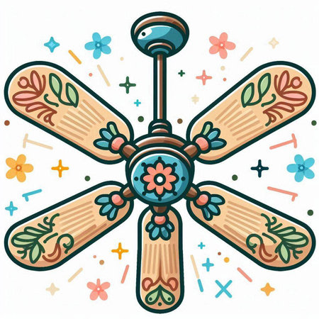 Ceiling fan with floral pattern. Hand drawn vector illustration.のイラスト素材