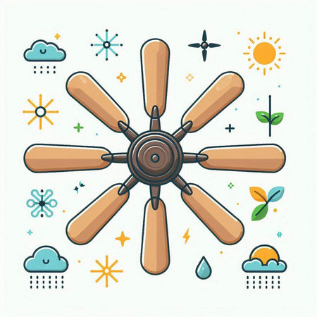Vector illustration of propeller with sun and clouds in flat style.のイラスト素材