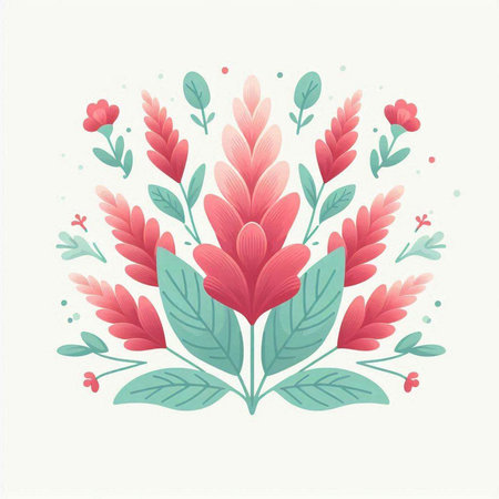 Vector illustration of a bouquet of red flowers and green leaves.のイラスト素材