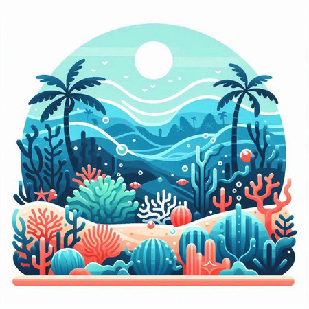 Coral reef. Underwater world. Vector illustration in flat styleのイラスト素材