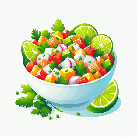 Vegetable salad in a bowl on a white background. Vector illustration.のイラスト素材