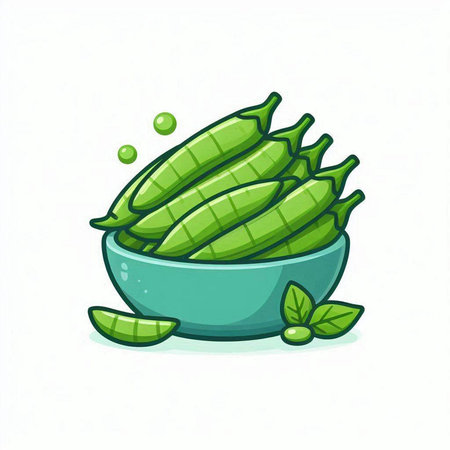Peas in a bowl on a white background. Vector illustration.のイラスト素材