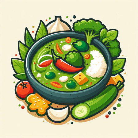 Vegetable soup in a bowl. Vector illustration in cartoon style.のイラスト素材