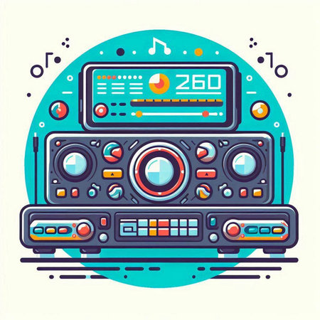 Colorful vector illustration of dj equipment. Flat style design for web and print.のイラスト素材