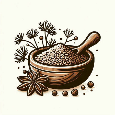 Illustration of a bowl full of sesame seeds and spices.のイラスト素材