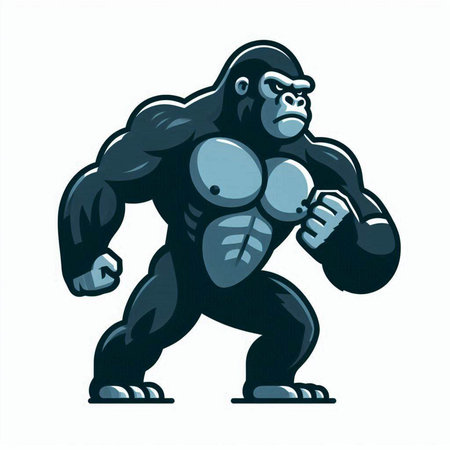 Vector illustration of a strong gorilla with dumbbells on white backgroundのイラスト素材