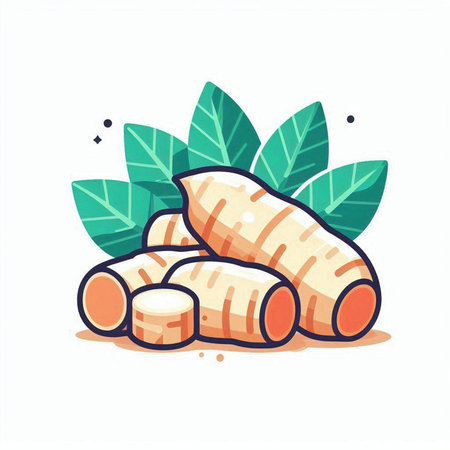 Turmeric root. Vector illustration. Isolated on white background.のイラスト素材