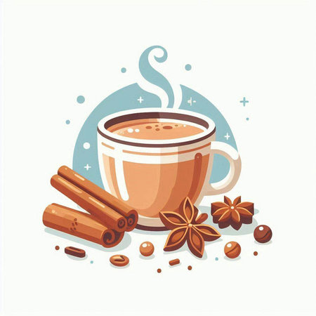 Cup of coffee with cinnamon and star anise. Vector illustration.のイラスト素材
