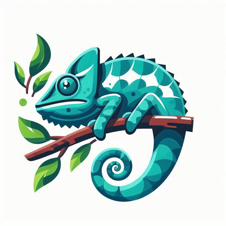 Chameleon on a branch. Vector illustration in cartoon style.のイラスト素材