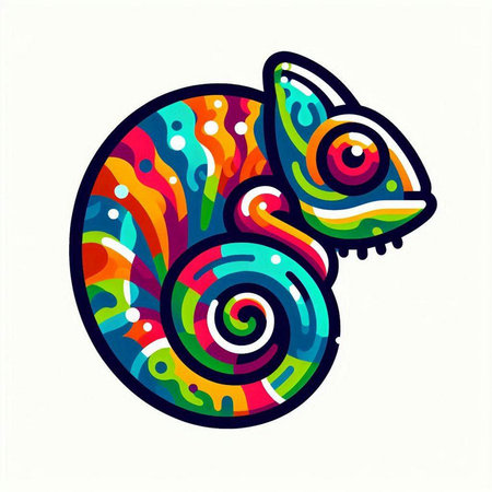 Colorful chameleon on white background. Isolated vector illustration.のイラスト素材