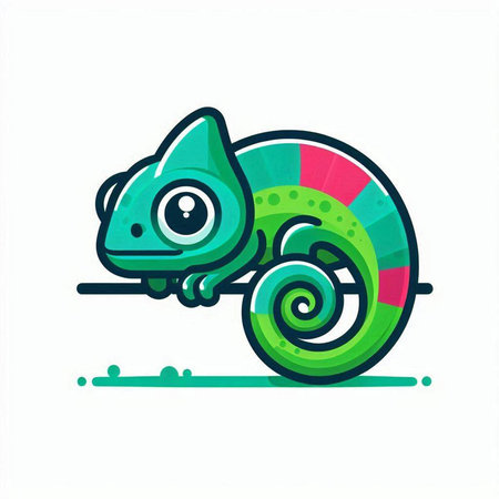 Colorful chameleon on white background. Cartoon vector illustration.のイラスト素材