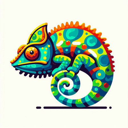 Colorful chameleon on a white background. Vector illustration.のイラスト素材