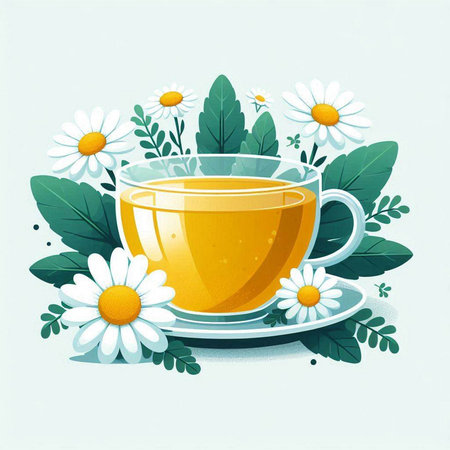 Cup of tea with chamomile flowers. Vector illustration.のイラスト素材