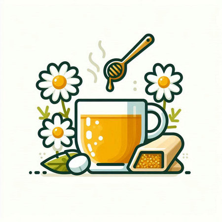 Cup of tea with chamomile and honey. Vector illustration.のイラスト素材