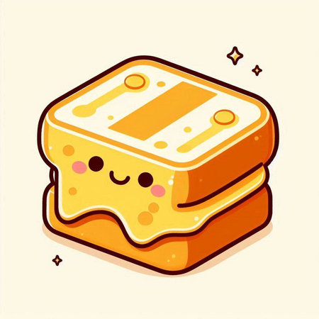 Illustration of a bread with cheese on a light background in cartoon styleのイラスト素材