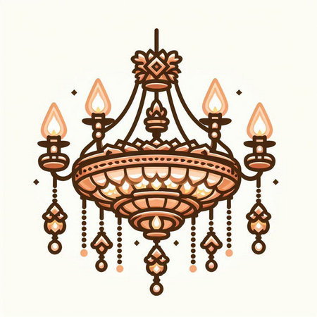 Hanging chandelier in ethnic style. Hand drawn vector illustration.のイラスト素材