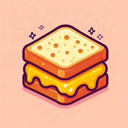 Illustration of a sandwich with butter and cheese on a pink backgroundのイラスト素材